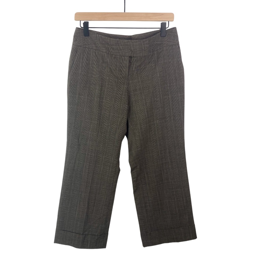 Ann Taylor Wool Glen Plaid Low Rise Cropped Cuffed Trouser Size 6 Taupe Plaid